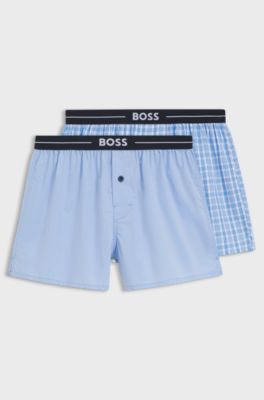 Bermuda del pigiama in cotone con elastico in vita con logo in confezione da due, Celeste