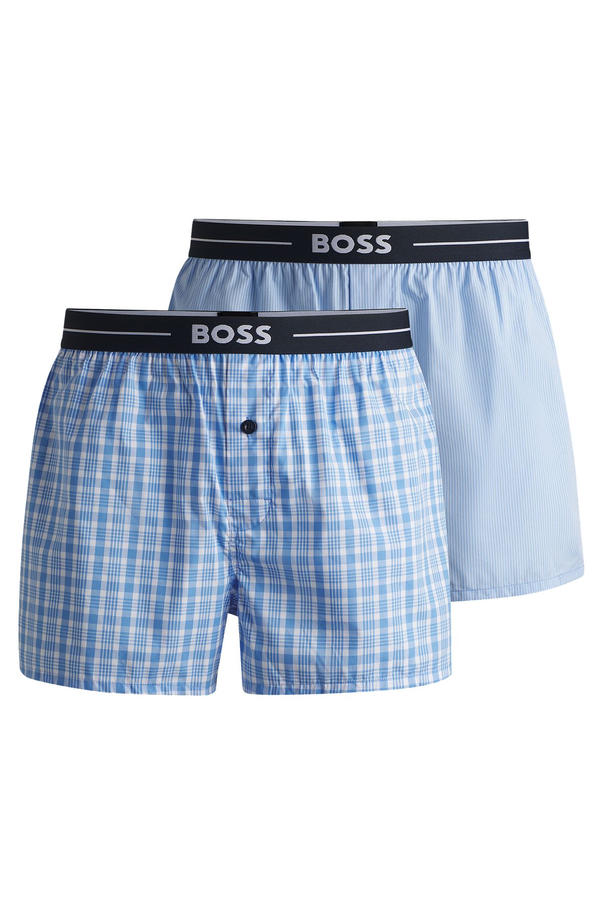 Two-pack of cotton pyjama shorts with logo waistbands, Light Blue