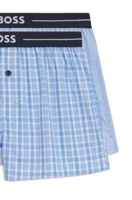 Two-pack of cotton pyjama shorts with logo waistbands, Light Blue