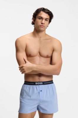Two-pack of cotton pyjama shorts with logo waistbands, Light Blue