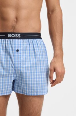 Two-pack of cotton pyjama shorts with logo waistbands, Light Blue