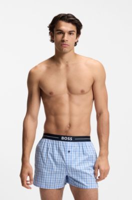 Two-pack of cotton pyjama shorts with logo waistbands, Light Blue