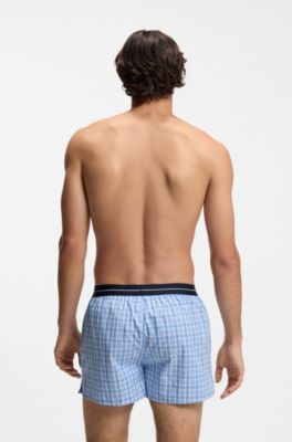 Two-pack of cotton pyjama shorts with logo waistbands, Light Blue
