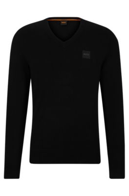 BOSS - Cotton-cashmere regular-fit sweater with logo patch