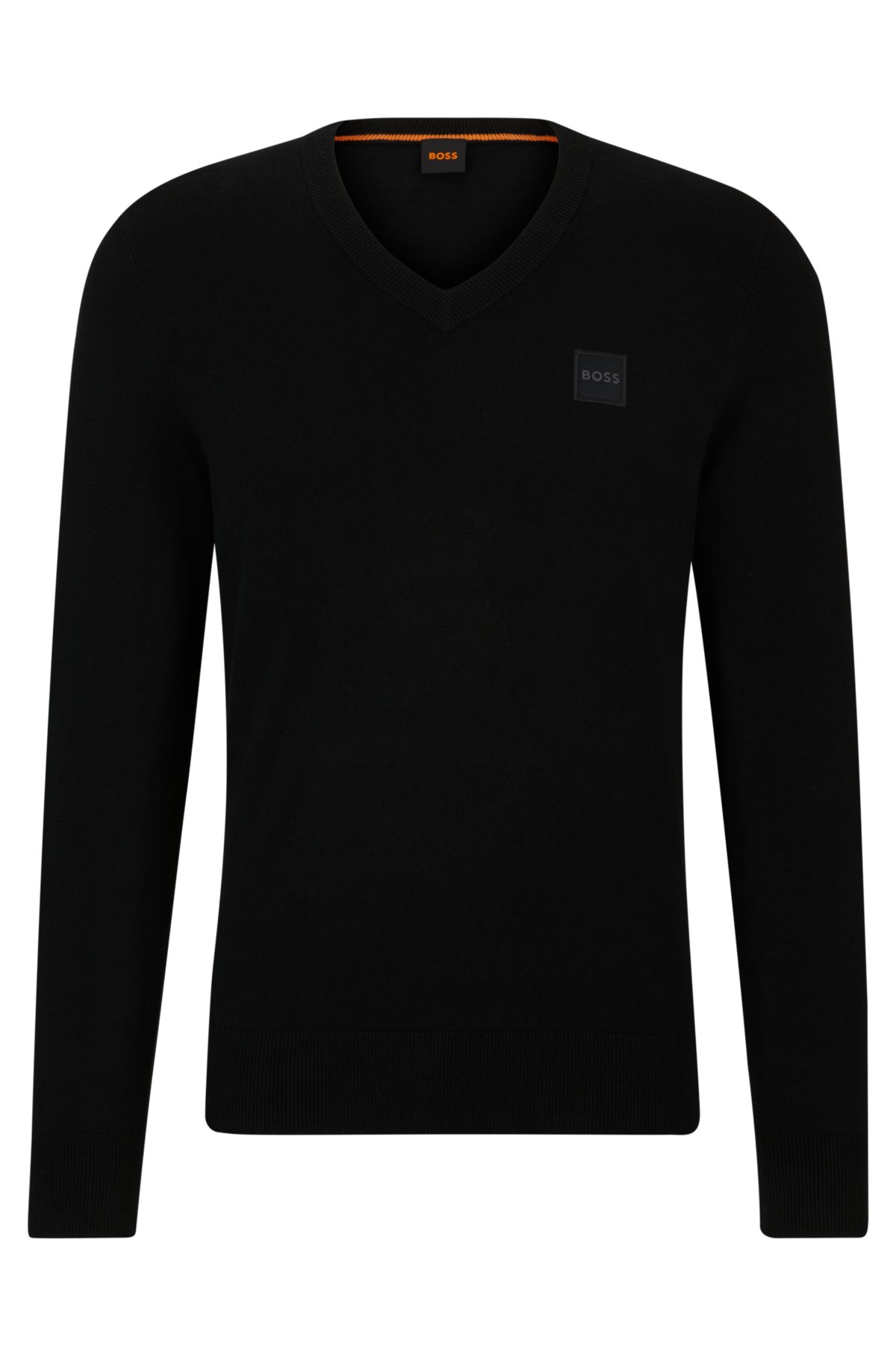 Cotton-cashmere regular-fit sweater with logo patch, Black