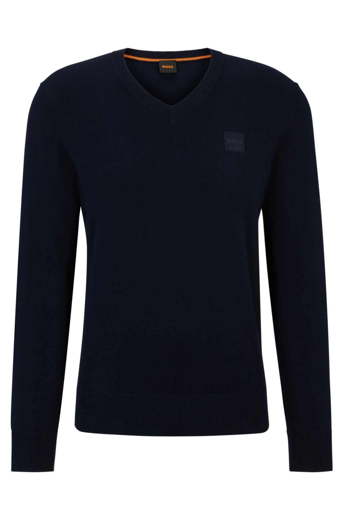 Cotton-cashmere regular-fit sweater with logo patch, Dark Blue