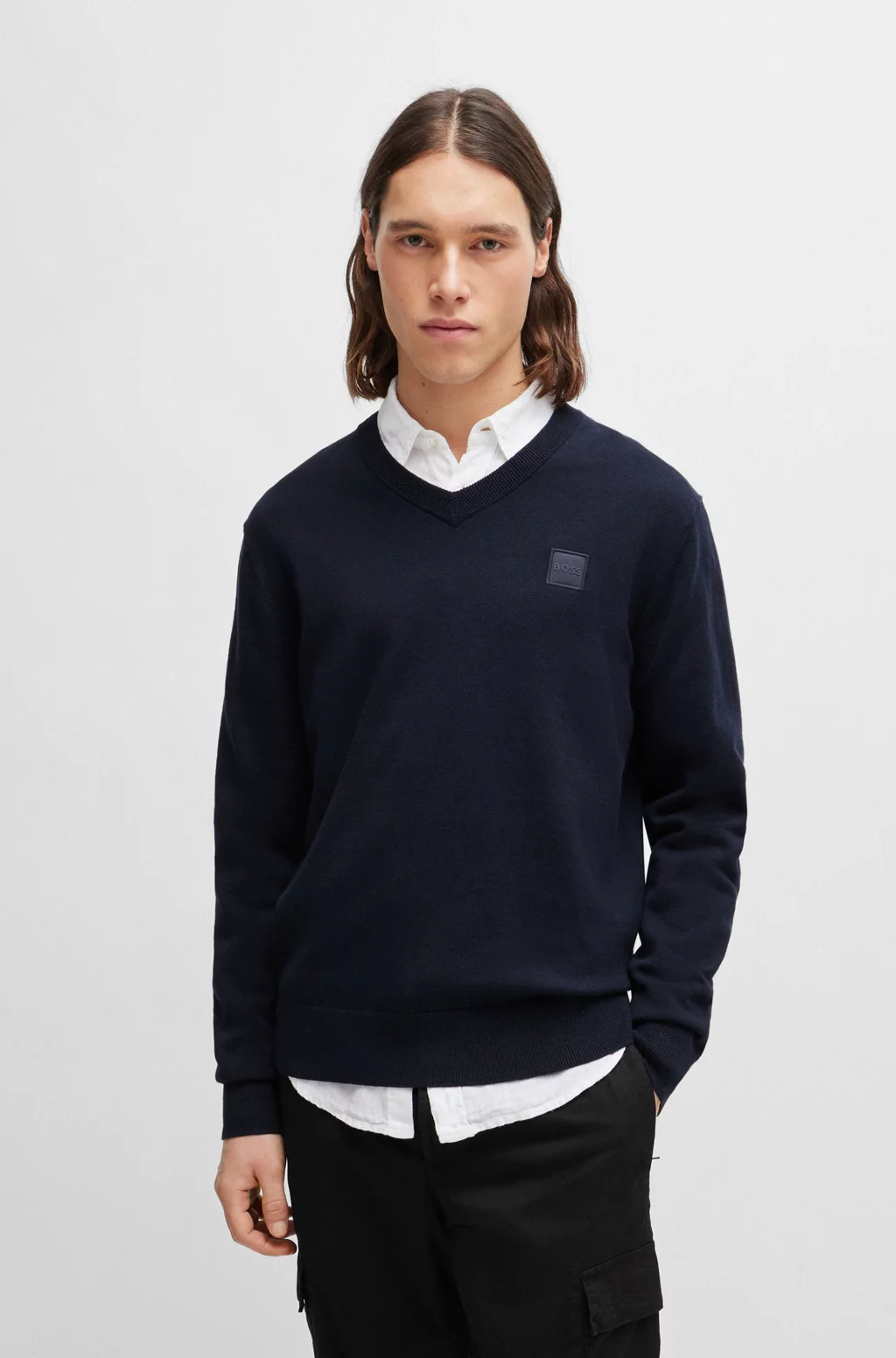 COTTON-CASHMERE REGULAR-FIT SWEATER WITH LOGO PATCH Hug