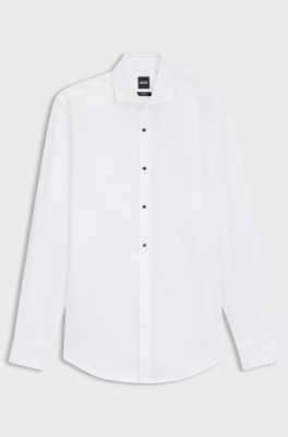 Chemise habill&eacute;e Slim Fit en popeline de coton stretch facile &agrave; repasser, Blanc