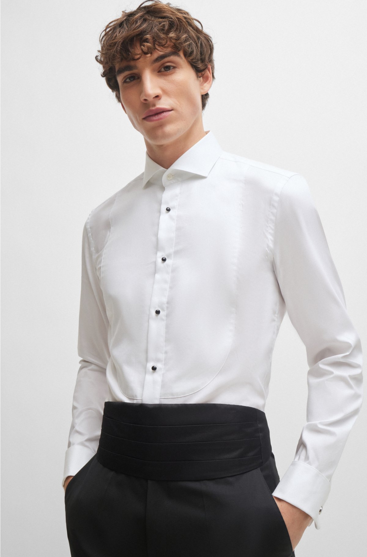 Slim-fit dress shirt in easy-iron stretch-cotton poplin, White