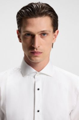 Slim-fit dress shirt in easy-iron stretch-cotton poplin, White