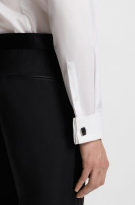 Slim-fit dress shirt in easy-iron stretch-cotton poplin, White