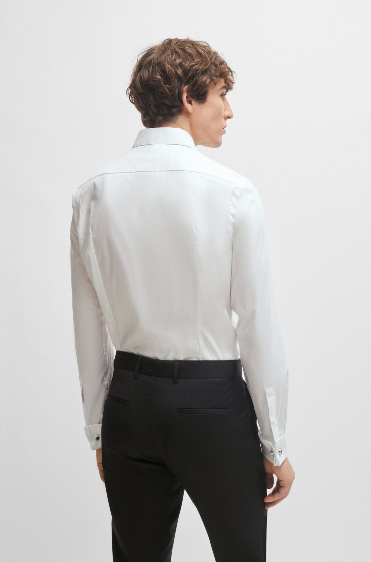 Slim-fit dress shirt in easy-iron stretch-cotton poplin, White
