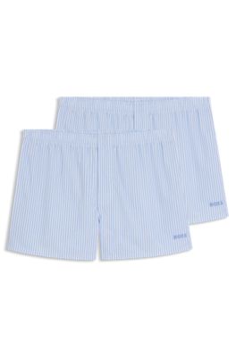 Two-pack of cotton pyjama shorts with embroidered logo, Light Blue