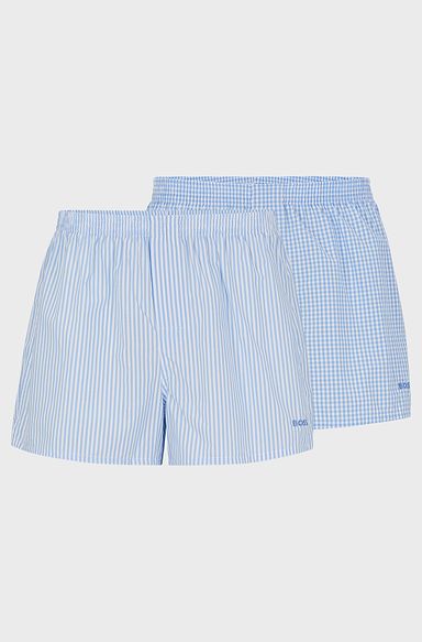 Two-pack of cotton pyjama shorts with embroidered logo, Light Blue