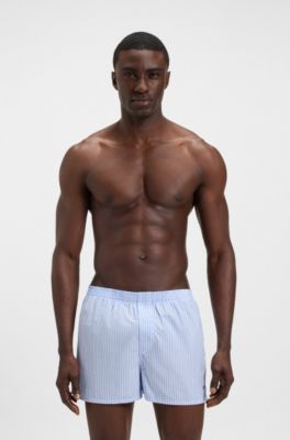 Two-pack of cotton pyjama shorts with embroidered logo, Light Blue