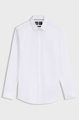 Extra-slim-fit shirt in easy-iron cotton-blend poplin, White