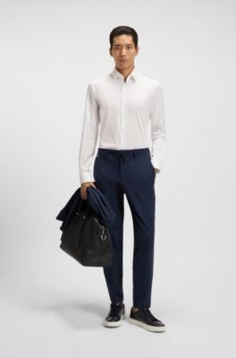 Extra-slim-fit shirt in easy-iron cotton-blend poplin, White