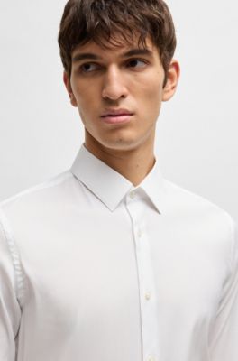 Extra-slim-fit shirt in easy-iron cotton-blend poplin, White