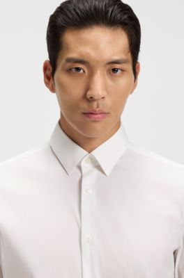 Extra-slim-fit shirt in easy-iron cotton-blend poplin, White