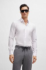 Extra-slim-fit shirt in easy-iron cotton-blend poplin, White