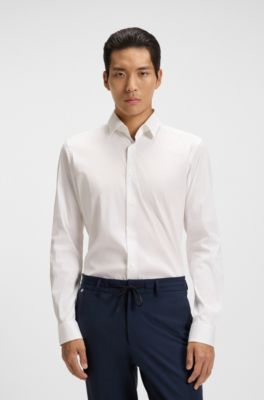Extra-slim-fit shirt in easy-iron cotton-blend poplin, White