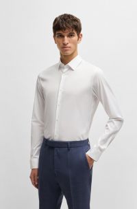 Chemise Extra Slim Fit en popeline de coton mélangé facile à repasser, Blanc