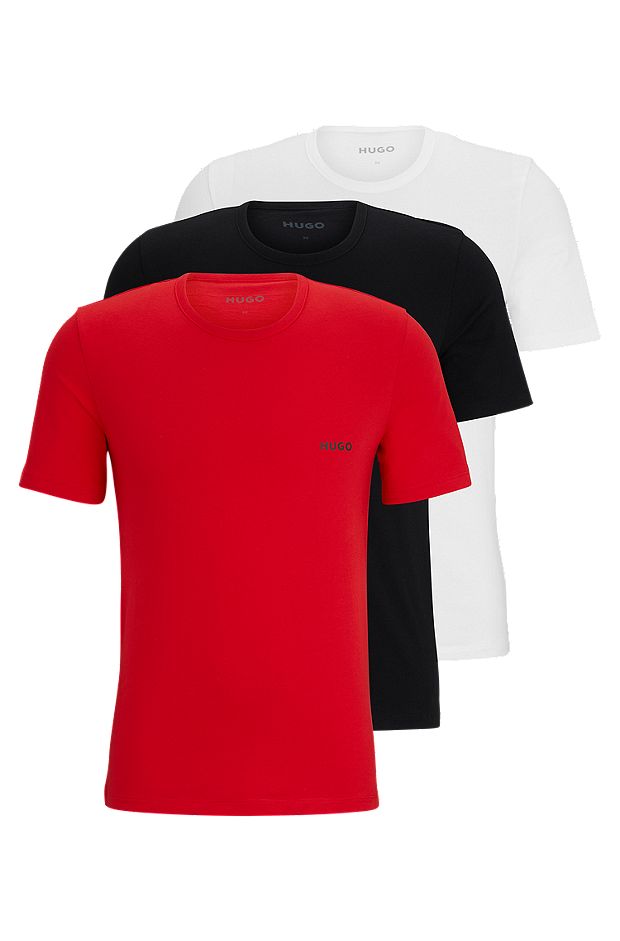 Triple-pack of cotton underwear T-shirts with logo print, Black / Red / White