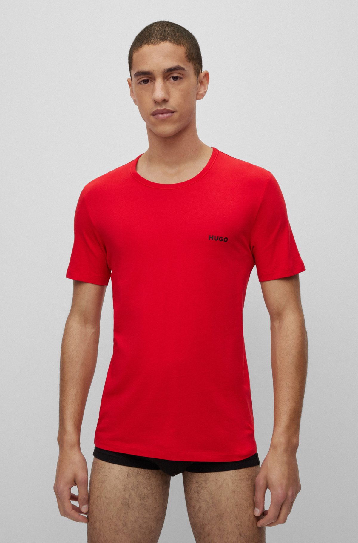 Dreier-Pack T-Shirts aus Baumwolle mit Logo-Print, Schwarz / Rot / Weiß