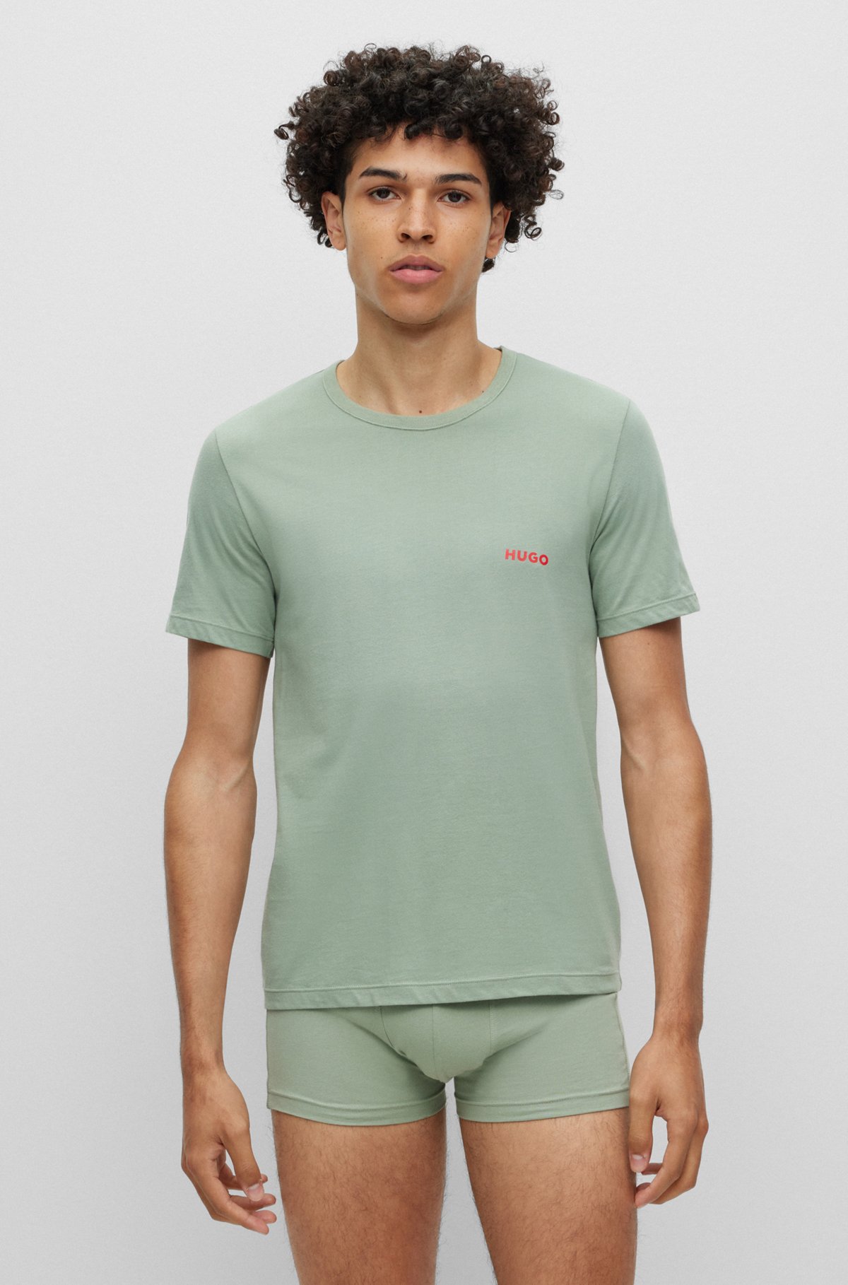 Dreier-Pack T-Shirts aus Baumwolle mit Logo-Print, Blau / Weiß / Grün