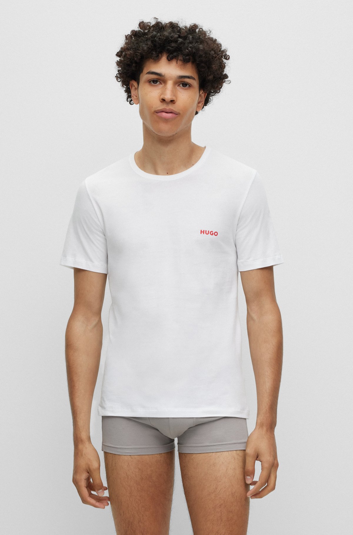 Dreier-Pack T-Shirts aus Baumwolle mit Logo-Print, Blau / Weiß / Grün