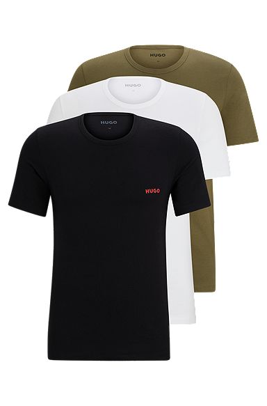 Pakke med tre T-shirts-undertrøjer i bomuld med logotryk, Sort