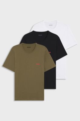 Three-pack of cotton underwear T-shirts, Green / Black / White