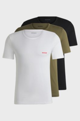 Three-pack of cotton underwear T-shirts, Green / Black / White