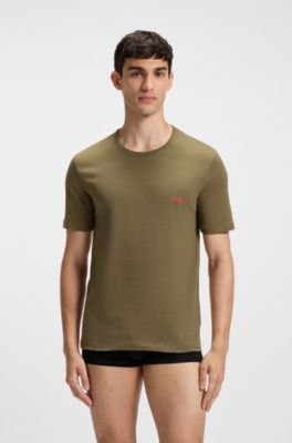 Three-pack of cotton underwear T-shirts, Green / Black / White