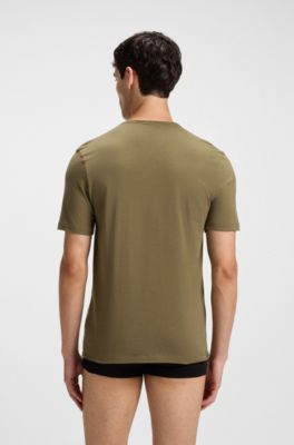 Three-pack of cotton underwear T-shirts, Green / Black / White