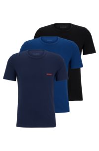 Triple-pack of cotton underwear T-shirts with logo print, Black  /  Blue
