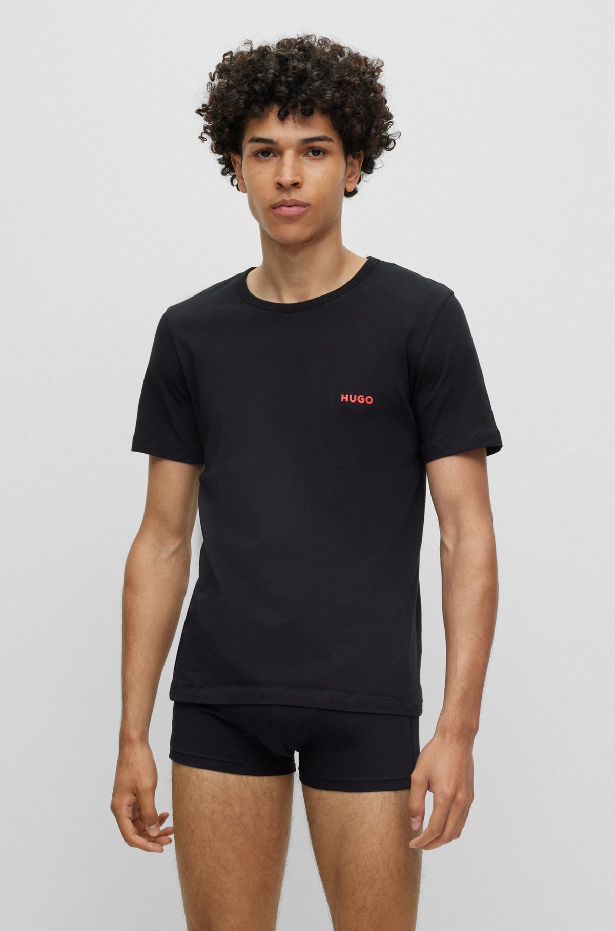 Dreier-Pack T-Shirts aus Baumwolle mit Logo-Print, Schwarz  /  Blau