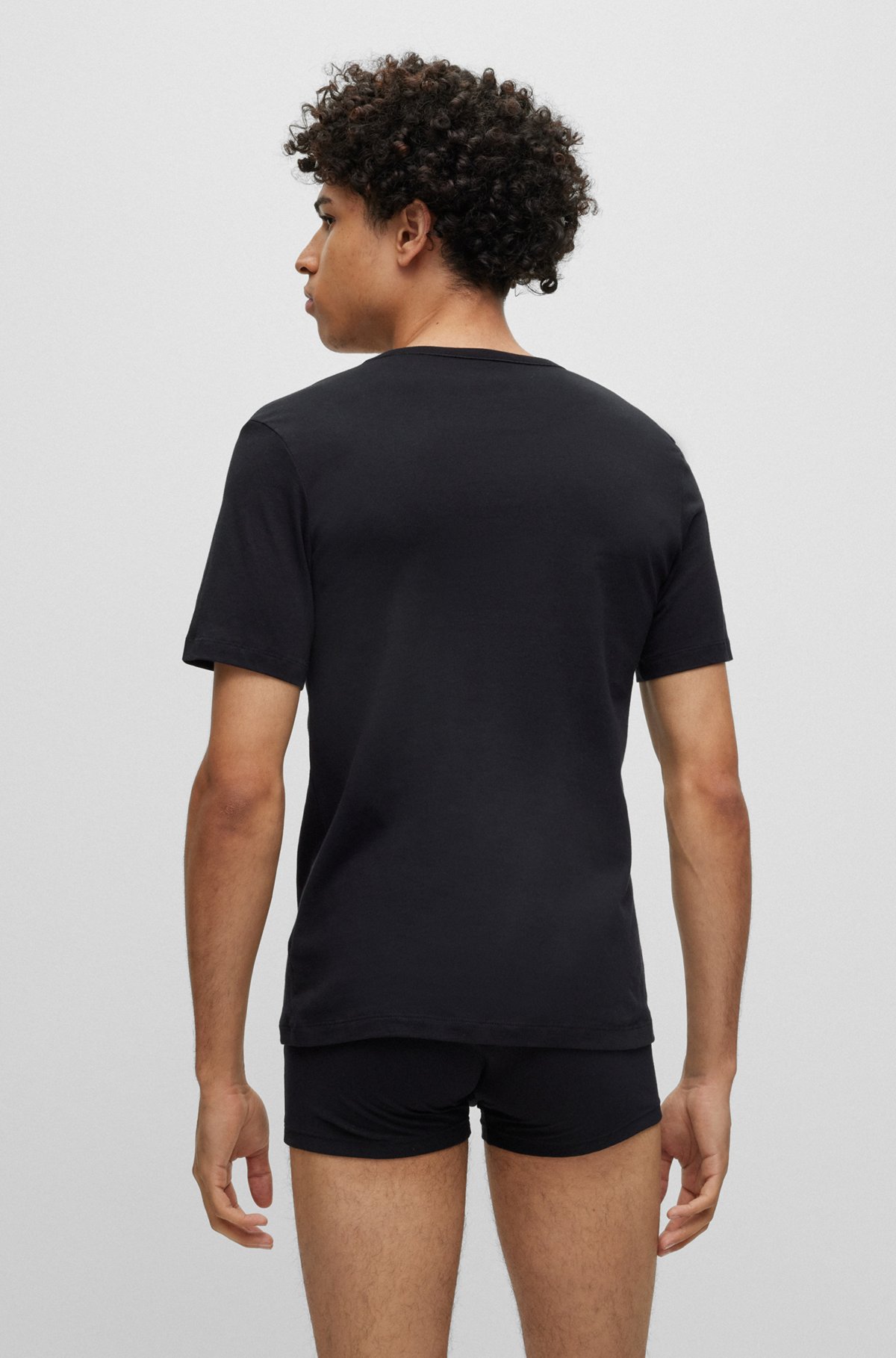 Dreier-Pack T-Shirts aus Baumwolle mit Logo-Print, Schwarz  /  Blau