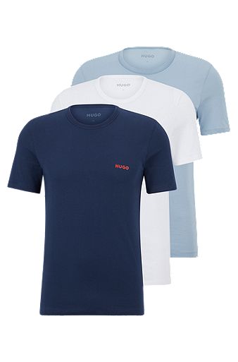 Triple-pack of cotton underwear T-shirts with logo print, White / Dark Blue