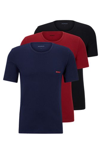 Triple-pack of cotton underwear T-shirts with logo print, Red / Blue / Black