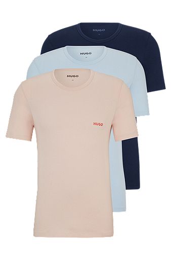 Triple-pack of cotton underwear T-shirts with logo print, Light Pink / Blue
