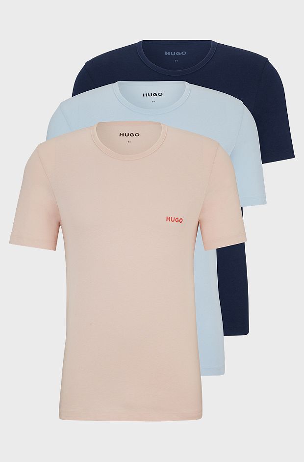 Triple-pack of cotton underwear T-shirts with logo print, Light Pink / Blue