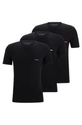 Triple-pack of cotton underwear T-shirts with logo print, Black