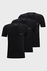 Triple-pack of cotton underwear T-shirts with logo print, Black