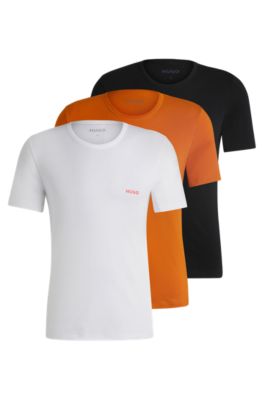 HUGO Triple pack of cotton underwear T shirts with logo print White Orange Black