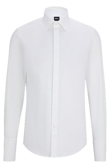 Camisa de vestir slim fit en algodón elástico de planchado fácil, Blanco