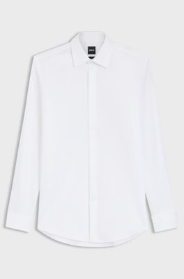Slim-fit dress shirt in easy-iron stretch cotton, White