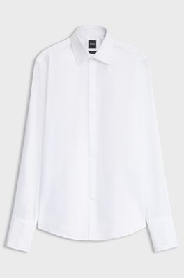 Slim-fit dress shirt in easy-iron stretch cotton, White
