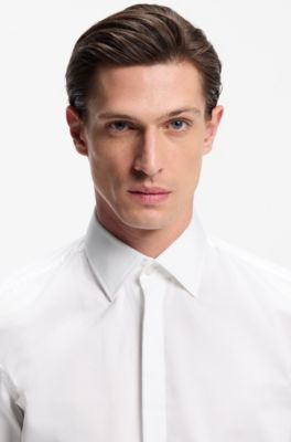 Slim-fit dress shirt in easy-iron stretch cotton, White