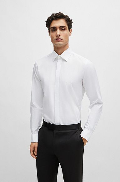 Camicia formale slim fit in cotone elasticizzato facile da stirare, Bianco